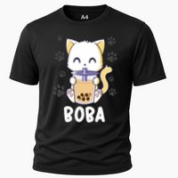 Boba Cat Bubble Tea Chibi Kitten Cooling Performance Crew T-Shirt