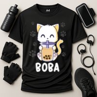 Boba Cat Bubble Tea Chibi Kitten Cooling Performance Crew T-Shirt