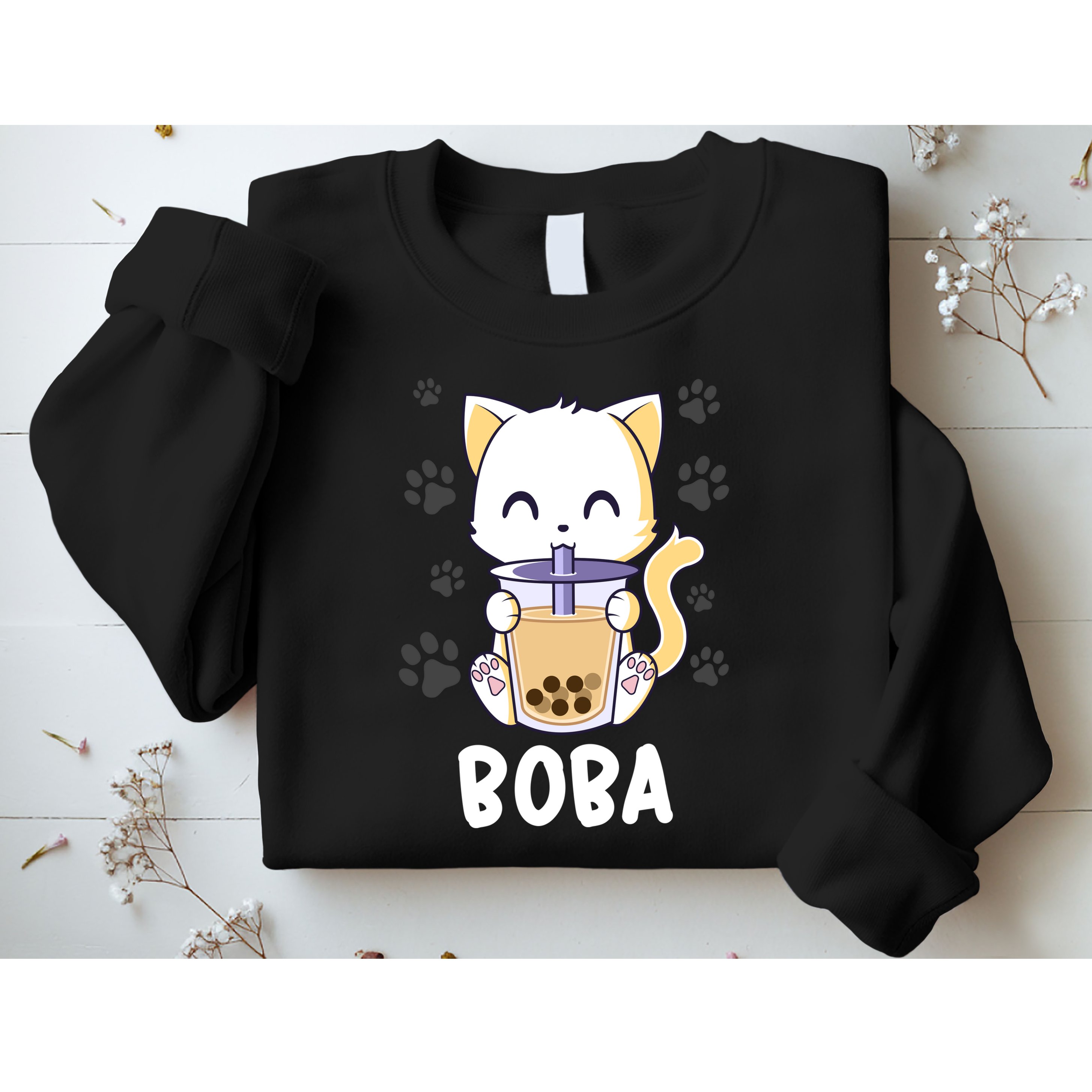 Boba Cat Bubble Tea Chibi Kitten Sweatshirt
