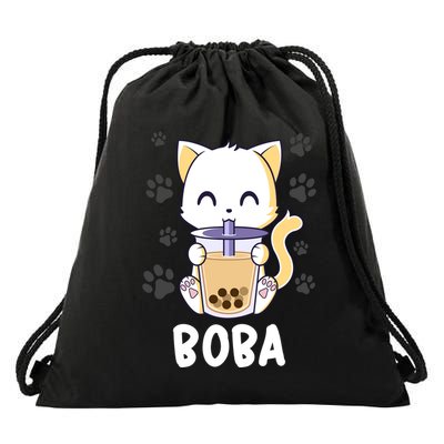 Boba Cat Bubble Tea Chibi Kitten Drawstring Bag