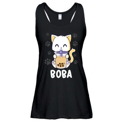 Boba Cat Bubble Tea Chibi Kitten Ladies Essential Flowy Tank