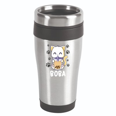 Boba Cat Bubble Tea Chibi Kitten 16oz Travel Tumbler
