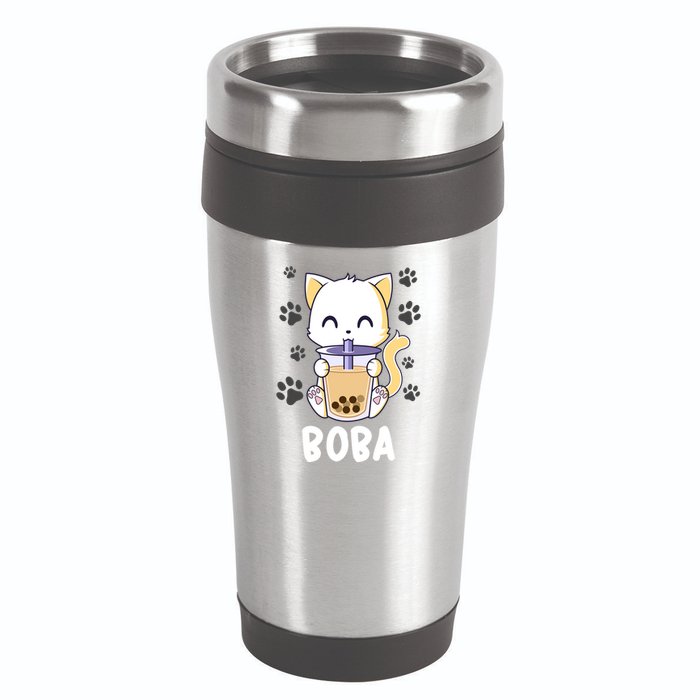 Boba Cat Bubble Tea Chibi Kitten 16oz Travel Tumbler