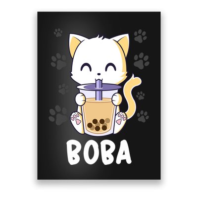 Boba Cat Bubble Tea Chibi Kitten Poster