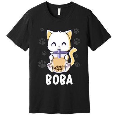 Boba Cat Bubble Tea Chibi Kitten Premium T-Shirt