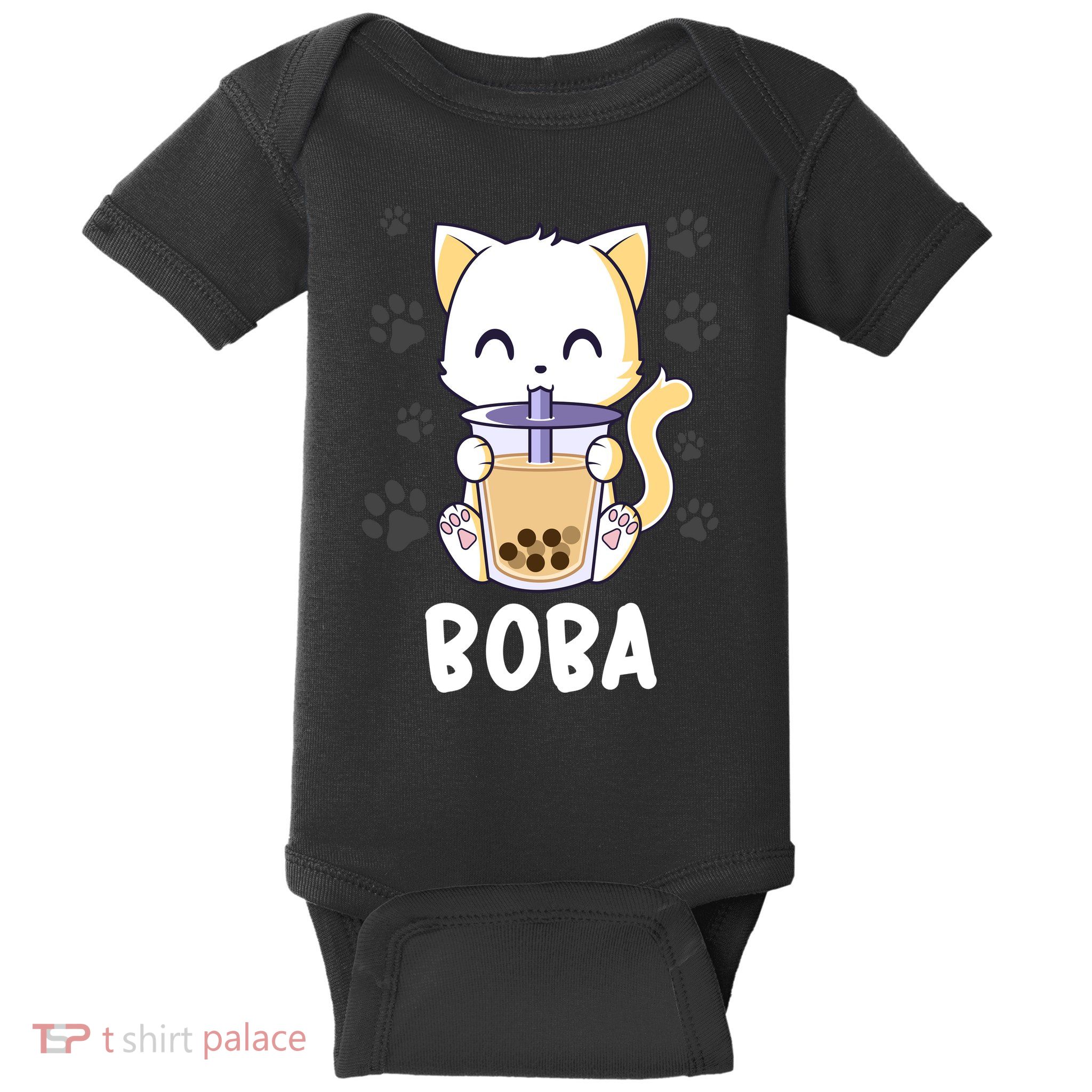 Boba Cat Bubble Tea Chibi Kitten Baby Bodysuit
