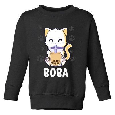 Boba Cat Bubble Tea Chibi Kitten Toddler Sweatshirt