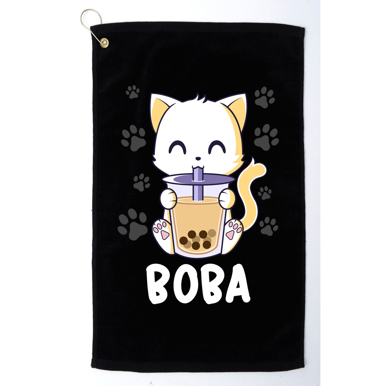 Boba Cat Bubble Tea Chibi Kitten Golf Towel