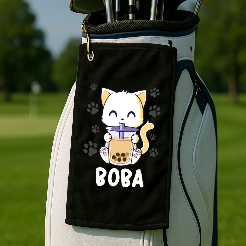 Boba Cat Bubble Tea Chibi Kitten Golf Towel