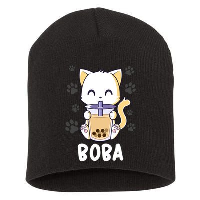 Boba Cat Bubble Tea Chibi Kitten Short Acrylic Beanie