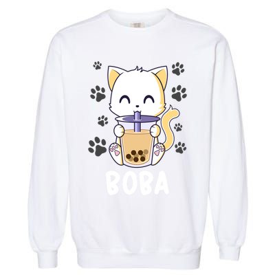 Boba Cat Bubble Tea Chibi Kitten Garment-Dyed Sweatshirt