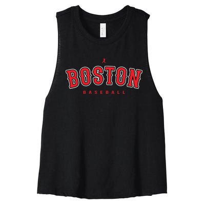 Boston City Baseball Retro Vintage Baseball Lover Boston Women's Racerback Cropped Tank