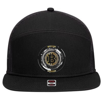 Bitcoin Coin Btc Crypto Currency Traders Blockchain Miners 7 Panel Mesh Trucker Snapback Hat
