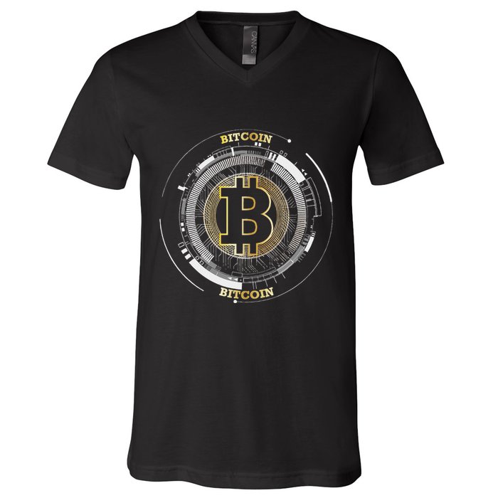 Bitcoin Coin Btc Crypto Currency Traders Blockchain Miners V-Neck T-Shirt