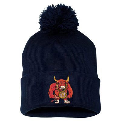 Bitcoin Chain Bull Pom Pom 12in Knit Beanie