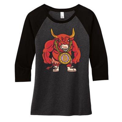 Bitcoin Chain Bull Women's Tri-Blend 3/4-Sleeve Raglan Shirt