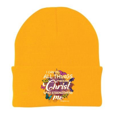 Butterfly Christian Bible Verse Do All Things Through Christ Gift Knit Cap Winter Beanie