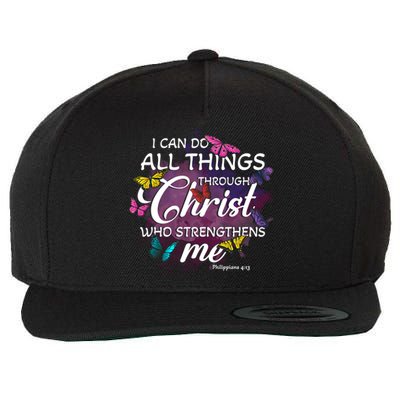 Butterfly Christian Bible Verse Do All Things Through Christ Gift Wool Snapback Cap