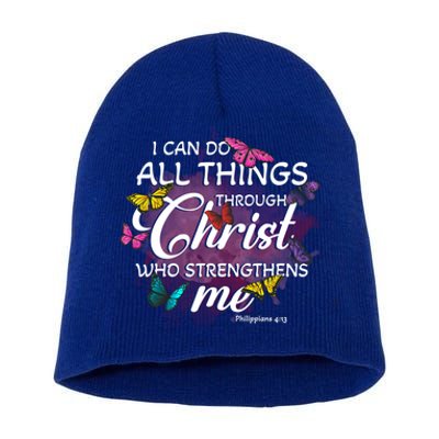 Butterfly Christian Bible Verse Do All Things Through Christ Gift Short Acrylic Beanie