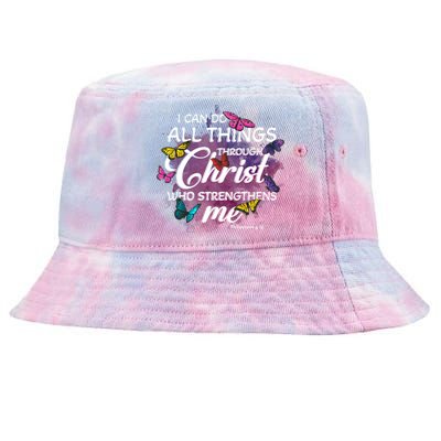 Butterfly Christian Bible Verse Do All Things Through Christ Gift Tie-Dyed Bucket Hat