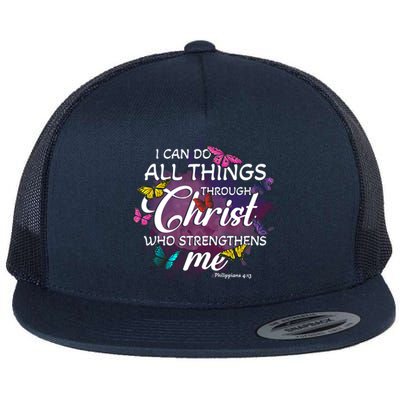 Butterfly Christian Bible Verse Do All Things Through Christ Gift Flat Bill Trucker Hat