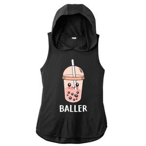 Baller Cat Boba Tea Bubble Tea Anime Kawaii Neko Strawberry Graphic Ladies PosiCharge Tri-Blend Wicking Draft Hoodie Tank