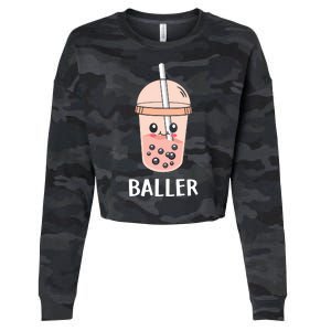 Baller Cat Boba Tea Bubble Tea Anime Kawaii Neko Strawberry Graphic Cropped Pullover Crew