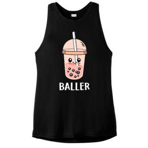 Baller Cat Boba Tea Bubble Tea Anime Kawaii Neko Strawberry Graphic Ladies PosiCharge Tri-Blend Wicking Tank