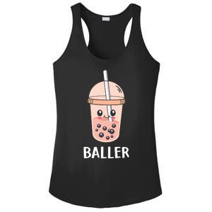 Baller Cat Boba Tea Bubble Tea Anime Kawaii Neko Strawberry Graphic Ladies PosiCharge Competitor Racerback Tank