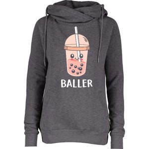 Baller Cat Boba Tea Bubble Tea Anime Kawaii Neko Strawberry Graphic Womens Funnel Neck Pullover Hood