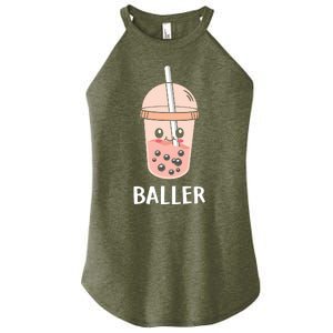 Baller Cat Boba Tea Bubble Tea Anime Kawaii Neko Strawberry Graphic Women's Perfect Tri Rocker Tank