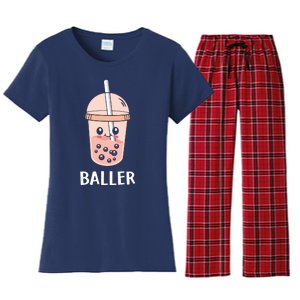 Baller Cat Boba Tea Bubble Tea Anime Kawaii Neko Strawberry Graphic Women's Flannel Pajama Set