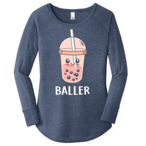 Baller Cat Boba Tea Bubble Tea Anime Kawaii Neko Strawberry Graphic Women's Perfect Tri Tunic Long Sleeve Shirt