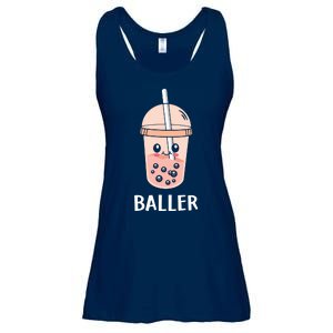 Baller Cat Boba Tea Bubble Tea Anime Kawaii Neko Strawberry Graphic Ladies Essential Flowy Tank