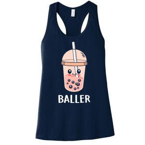 Baller Cat Boba Tea Bubble Tea Anime Kawaii Neko Strawberry Graphic Women's Racerback Tank