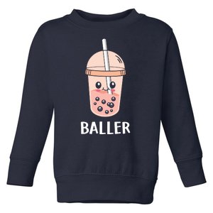 Baller Cat Boba Tea Bubble Tea Anime Kawaii Neko Strawberry Graphic Toddler Sweatshirt