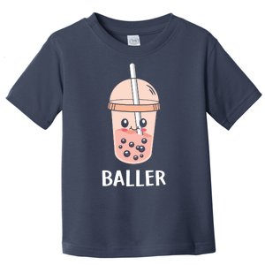 Baller Cat Boba Tea Bubble Tea Anime Kawaii Neko Strawberry Graphic Toddler T-Shirt