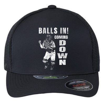 Baseball Catcher - Balls In - Coming Down - Baseball Flexfit Unipanel Trucker Cap