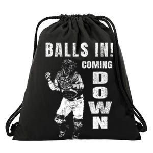 Baseball Catcher - Balls In - Coming Down - Baseball Drawstring Bag