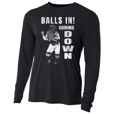 Baseball Catcher - Balls In - Coming Down - Baseball Cooling Performance Long Sleeve Crew