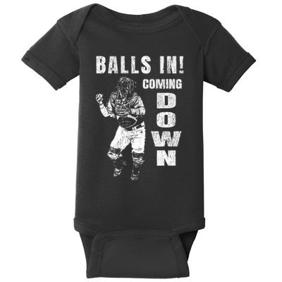 Baseball Catcher - Balls In - Coming Down - Baseball Baby Bodysuit