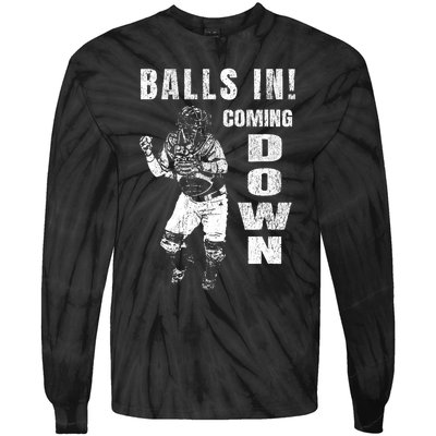 Baseball Catcher - Balls In - Coming Down - Baseball Tie-Dye Long Sleeve Shirt