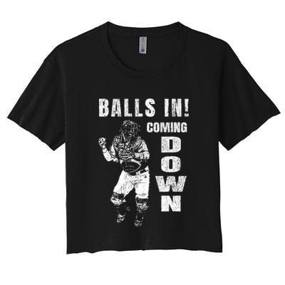 Baseball Catcher - Balls In - Coming Down - Baseball Women's Crop Top Tee