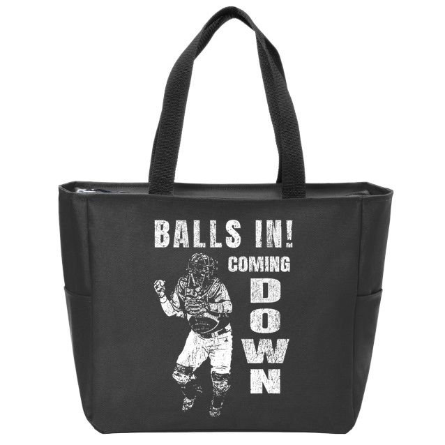 Baseball Catcher - Balls In - Coming Down - Baseball Zip Tote Bag