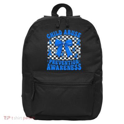 Blue Coquette Bow Child Abuse Awareness Ribbon Checkered 16 in Basic Backpack