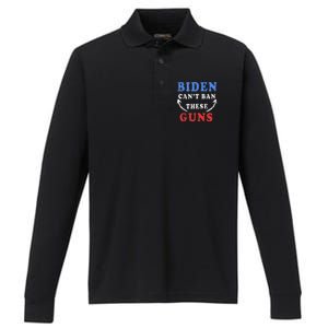 Biden CanT Ban These Guns Gym Workout Funny Weightlifting Performance Long Sleeve Polo