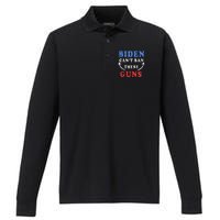 Biden CanT Ban These Guns Gym Workout Funny Weightlifting Performance Long Sleeve Polo