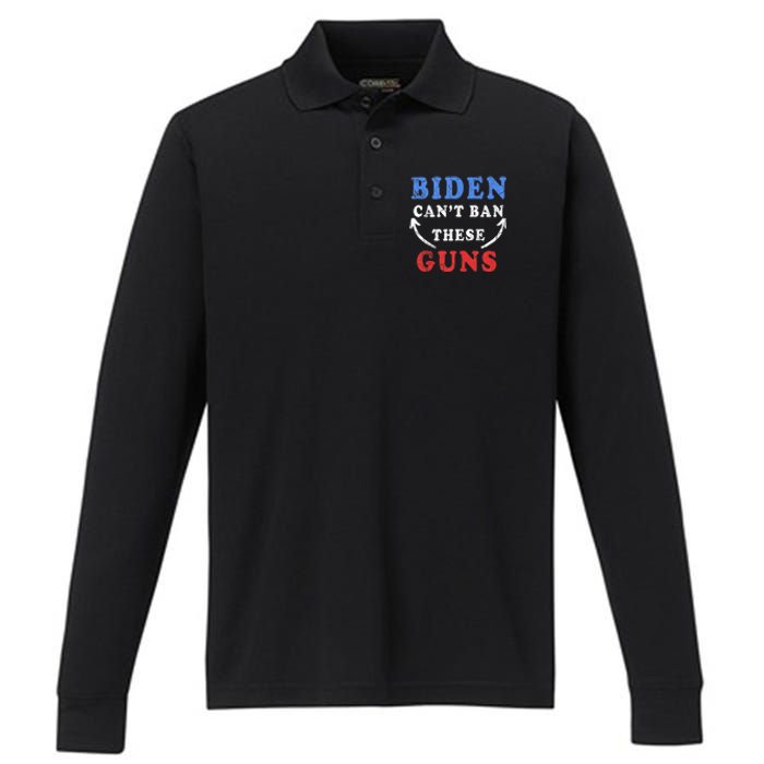 Biden CanT Ban These Guns Gym Workout Funny Weightlifting Performance Long Sleeve Polo