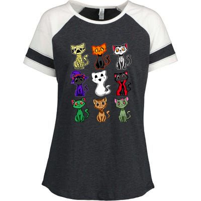 Black Cat Boo Halloween Cute Cat Costume Girls Enza Ladies Jersey Colorblock Tee