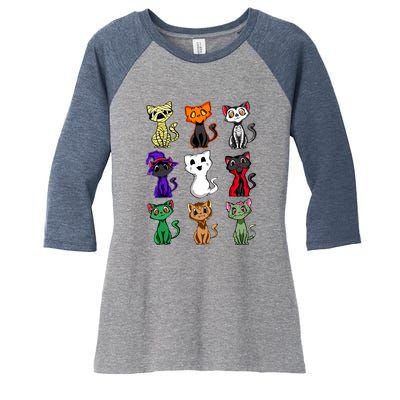 Black Cat Boo Halloween Cute Cat Costume Girls Women's Tri-Blend 3/4-Sleeve Raglan Shirt